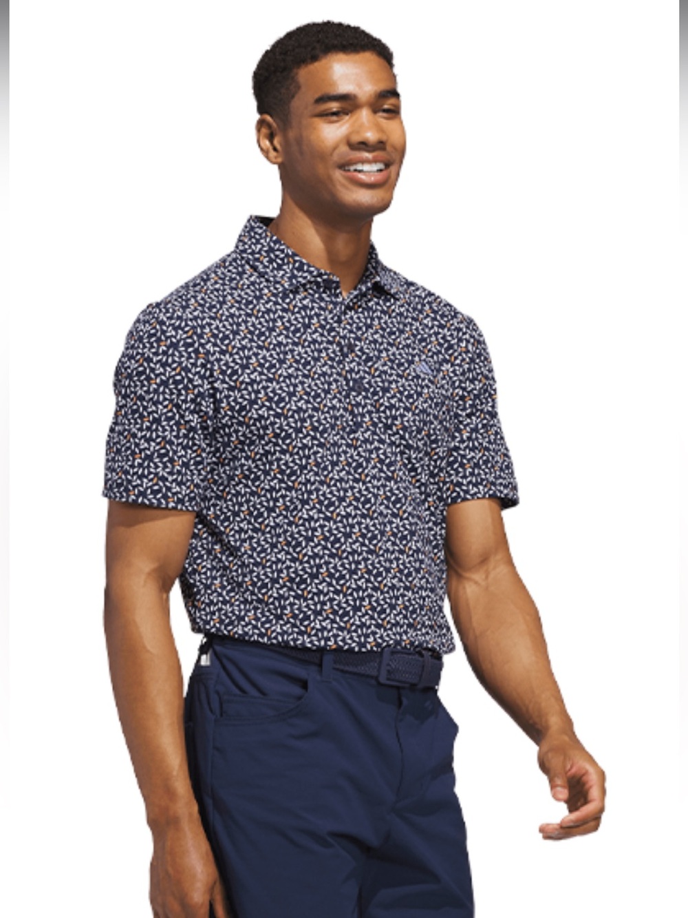 Adidas Men's Navy Short-Sleeve Printed Polo Shirt